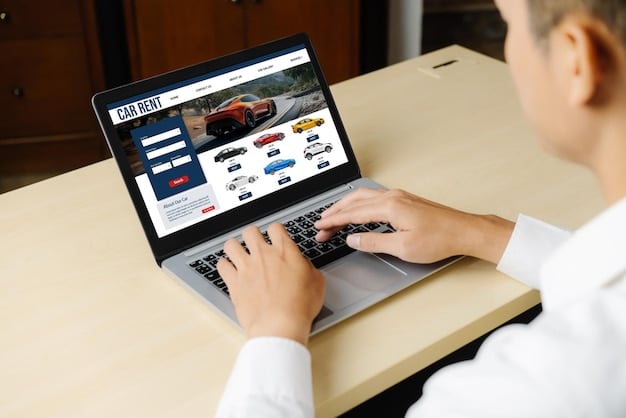 A person using a laptop to research car prices online, with multiple browser tabs open showing car comparison websites and dealer inventory listings.