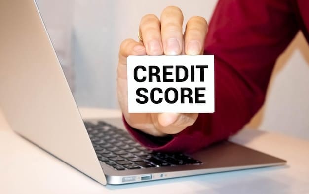 A person using a laptop to check their credit score. The screen displays a credit report with positive indicators like 
