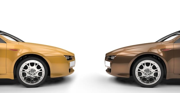 A split image showing two scenarios. On one side, a shiny new car with various add-ons (like paint protection and upgraded interior) and a 