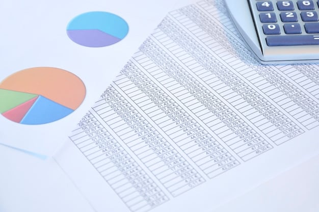 A close-up of a document with several lines of numbers highlighted, emphasizing the total cost calculation. A pen rests on the document, pointing to the final figure. The background is slightly blurred with coffee cup to the right, suggesting attention to details in finance.