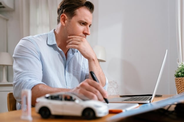 A person sitting at a desk, looking concerned while reviewing a car listing on a laptop. The screen displays various security warnings and trust badges, emphasizing the importance of verifying seller legitimacy. Close-up on the laptop screen, showing details like SSL certificates, verified seller icons, and security logos.