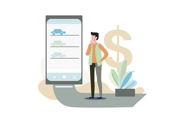 A person using a budgeting app on their smartphone, reinforcing the importance of creating a realistic budget for car expenses.