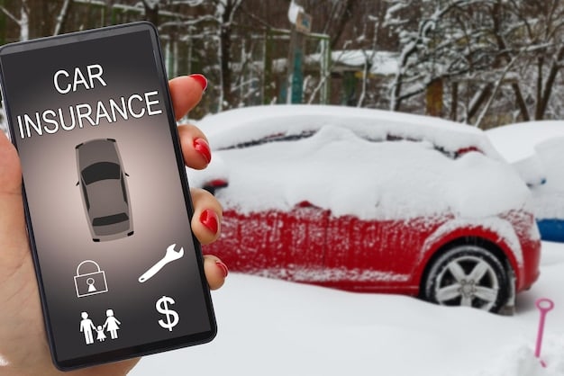 A smartphone displaying an insurance app, showing a discount applied for having a car equipped with advanced safety features. The user interface is clean and modern, representing ease of use.