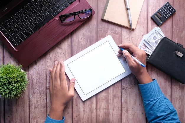 A person using a tablet to fill out an online loan application. The screen displays fields for personal information, income details, and loan preferences. The person is focused and engaged in the application process.