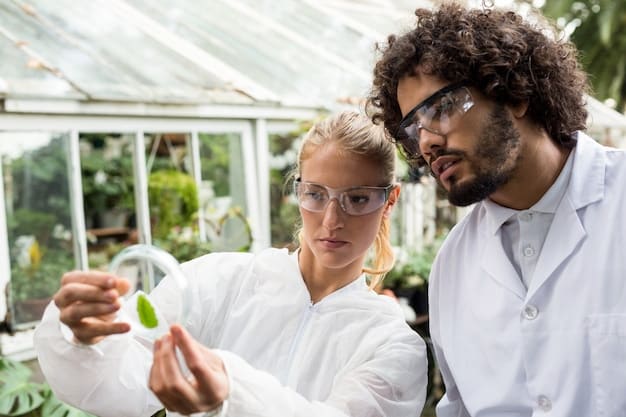 A group of engineers in a laboratory setting, examining a sample of bio-based material intended for use in car interiors, emphasizing the research and development aspect of sustainable material adoption.