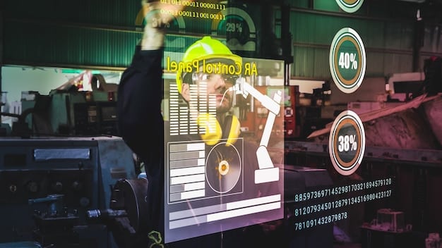 A digital representation of a car factory, displayed on a large monitor, showing real-time data and simulations of the production process, highlighting the use of digital twins in automotive manufacturing.