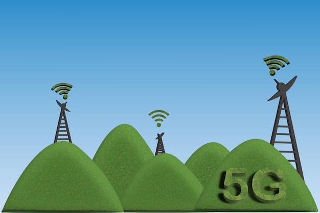 A graphic illustrating the challenges of 5G deployment, showing spotty network coverage in rural areas, cybersecurity threats represented by hacking symbols, and regulatory hurdles in the form of legal documents and caution signs.