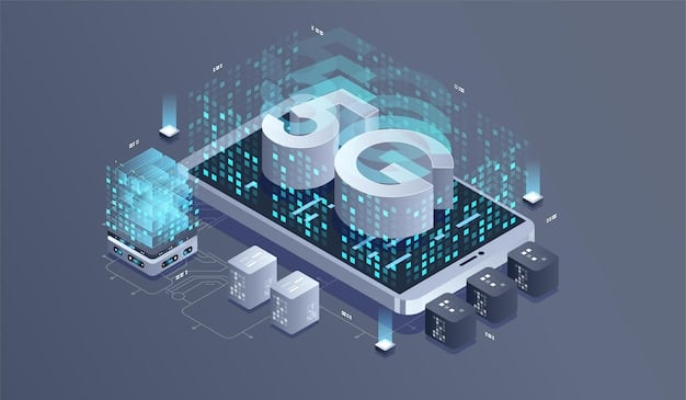 A detailed illustration showcasing the infrastructure required for 5G deployment, including cell towers, small cells, and fiber optic cables, highlighting the complexity and scale of the network buildout.