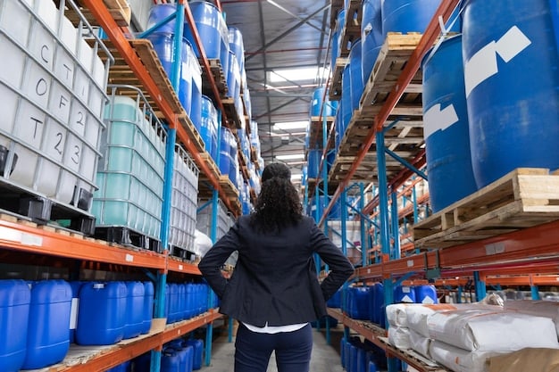 A detailed photograph of a customs officer inspecting a shipment of imported car parts at a US port of entry. In the background, there are large containers with shipping labels.