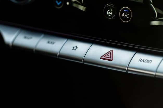 A close-up shot of a car's infotainment screen displaying a warning message about a potential cybersecurity threat. The screen should be partially obscured by a stylized digital firewall graphic, symbolizing the vehicle's security system detecting and blocking the attack.