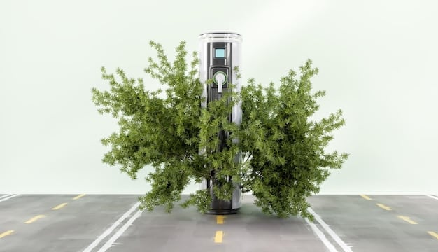 A charging station with multiple EVs connected, showcasing the growing infrastructure supporting the electric vehicle transition. The background should be a modern cityscape with green spaces.
