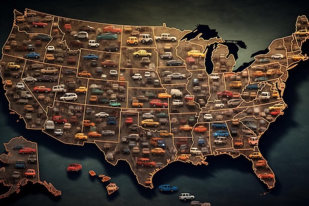 A map of the United States highlighting states with significant electric vehicle adoption incentives and charging infrastructure. The map includes key statistics on EV sales and incentive amounts.