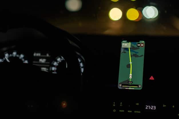 A close-up view of a car's dashboard displaying real-time data and alerts from the vehicle's AI system. The interface is modern and intuitive, suggesting the AI is user-friendly and informative.