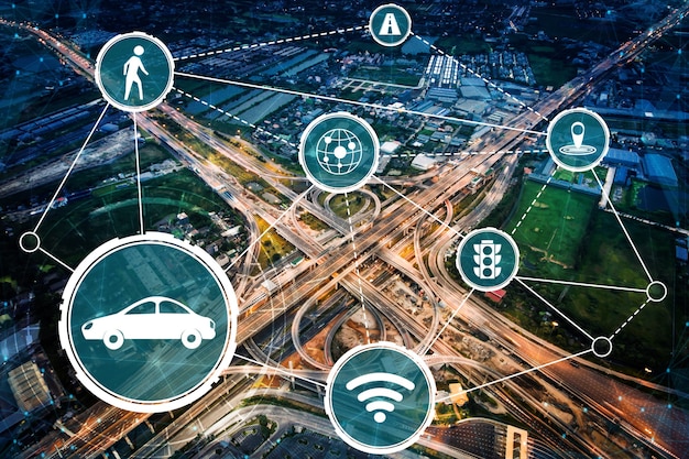 A visual representation of a city's transportation network, highlighting how ride-sharing services integrate with public transportation, reducing congestion and improving overall mobility.