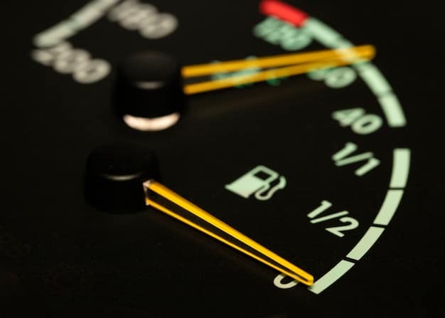 A close-up of a used electric car's dashboard displaying an eco-friendly driving score. The background features a diverse suburban neighborhood in the US, subtly indicating the target demographic.