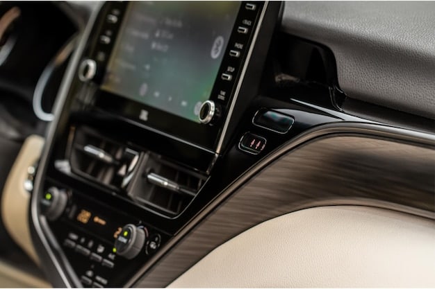 A detailed shot of the 2025 Toyota Camry's interior, highlighting the premium materials, redesigned seats, and updated infotainment system.
