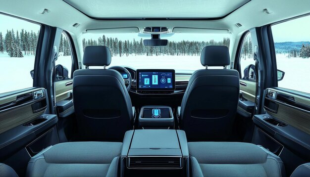 The interior of the 2025 Ram 1500, highlighting the large infotainment screen, premium leather seats, and spacious cabin layout.
