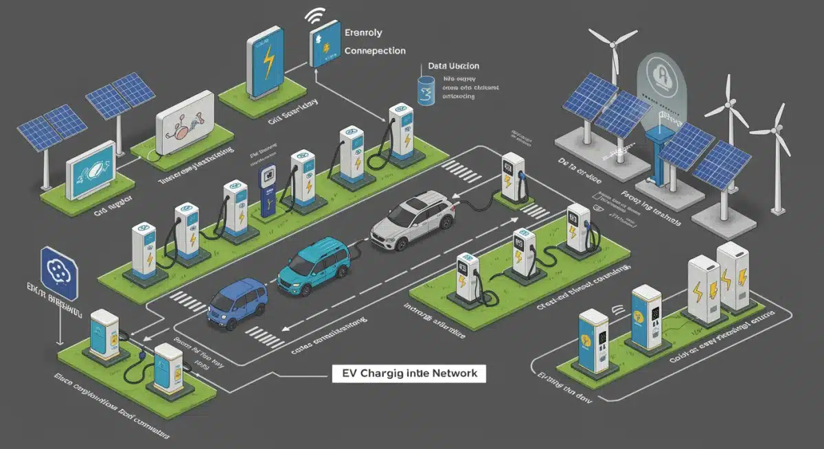 Diagram of interconnected EV charging network infrastructure