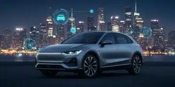 Futuristic electric car with digital subscription interface, symbolizing evolving car ownership models