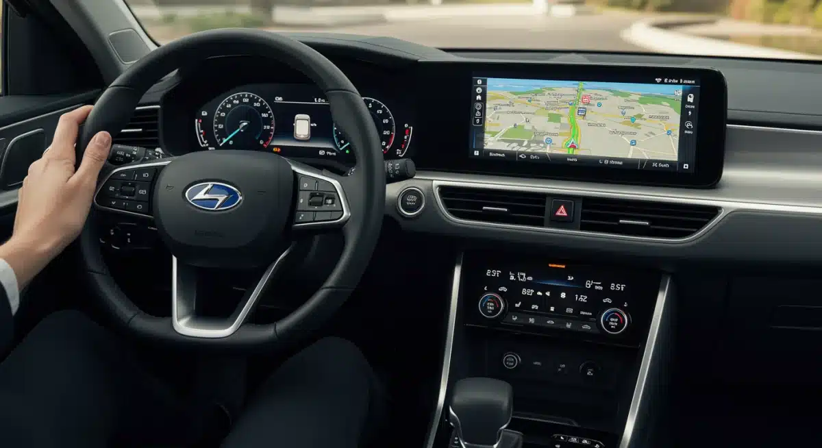 Modern interior of the 2025 Hybrid Hatchback with large infotainment screen.