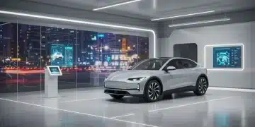 Modern electric car in direct-to-consumer showroom