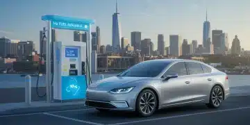 Modern hydrogen fuel cell EV at a US refueling station in 2025