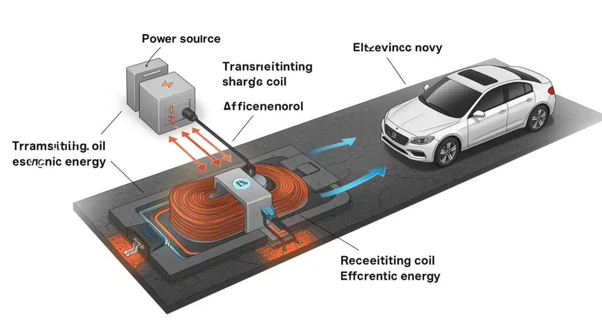 Diagram of wireless electric vehicle charging system components and energy flow