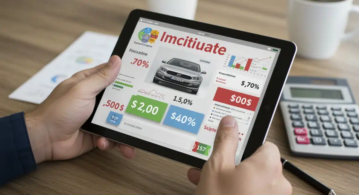Hand analyzing car incentive offers on a digital tablet