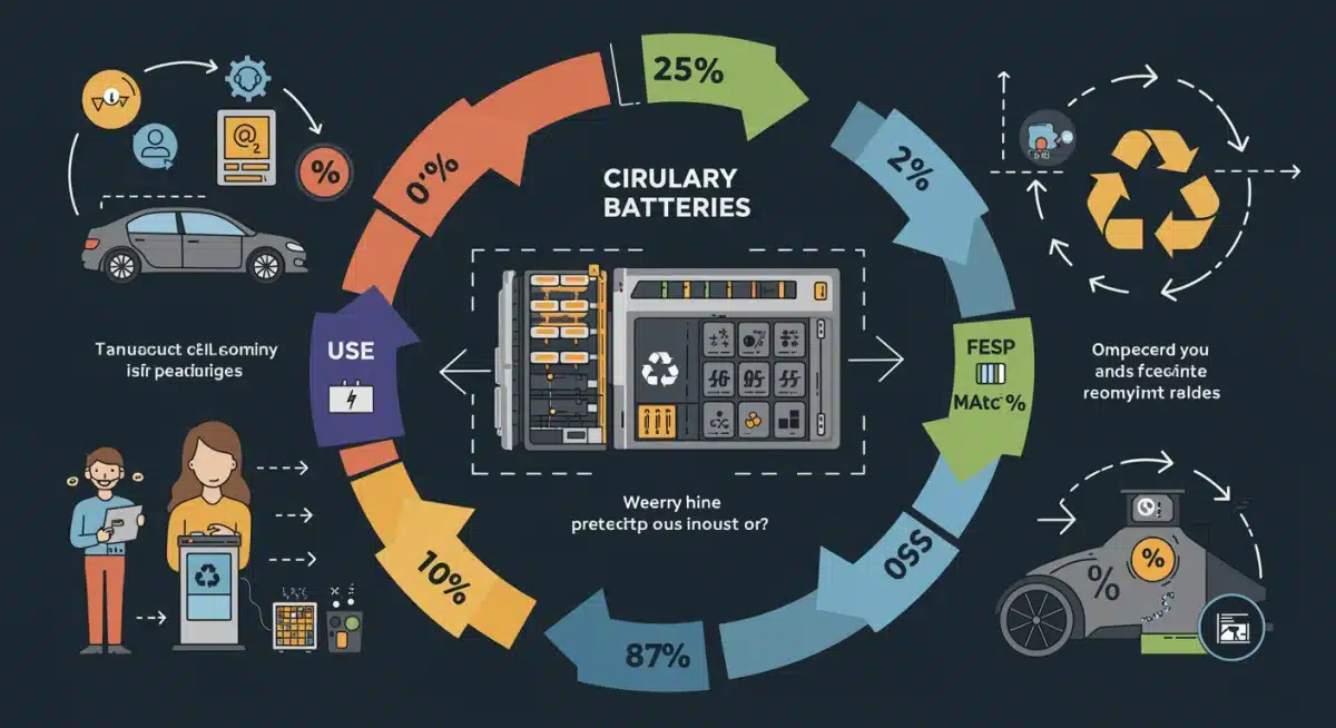 Infographic showing the circular economy of EV battery recycling and material recovery.