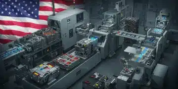 EV battery recycling facility with advanced machinery and sorted battery components, representing 2026 mandates.