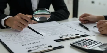 Buyer scrutinizing car contract for hidden fees