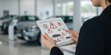 Person looking at scam warnings on a tablet, focusing on car buying in 2026