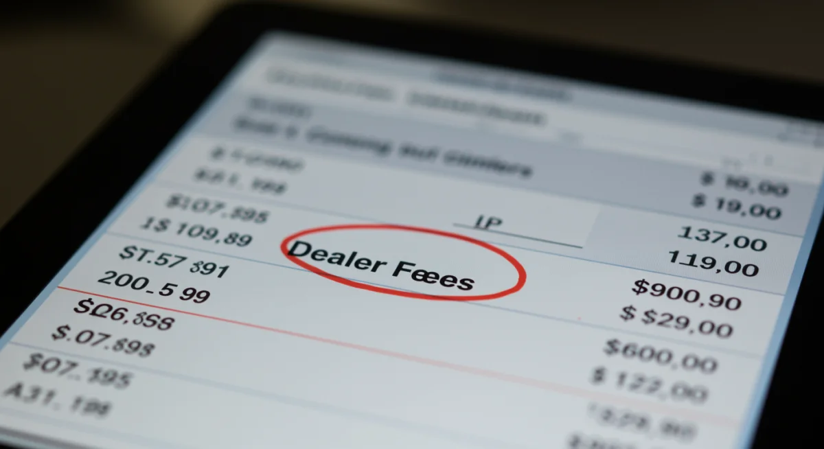 Digital display showing highlighted dealer fees