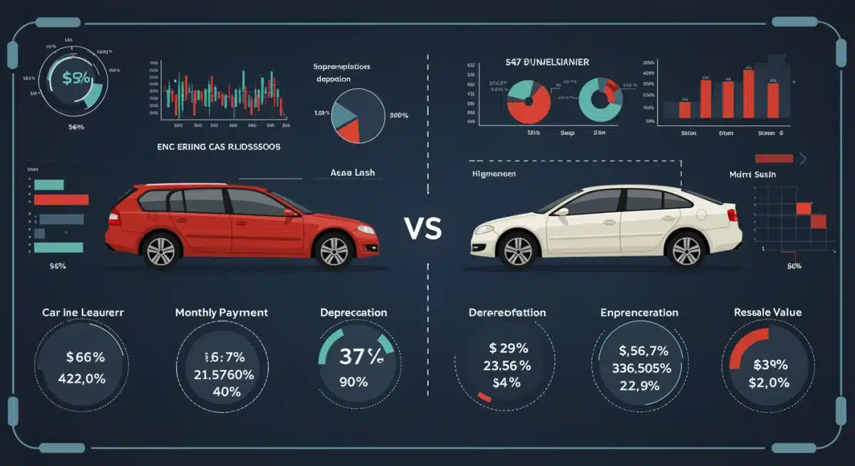 Infographic comparing financial aspects of leasing versus buying a car