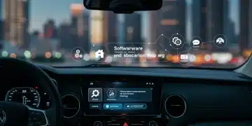 Futuristic car dashboard with subscription service icons