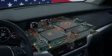 Advanced microchips in a car dashboard, representing U.S. efforts to stabilize auto production