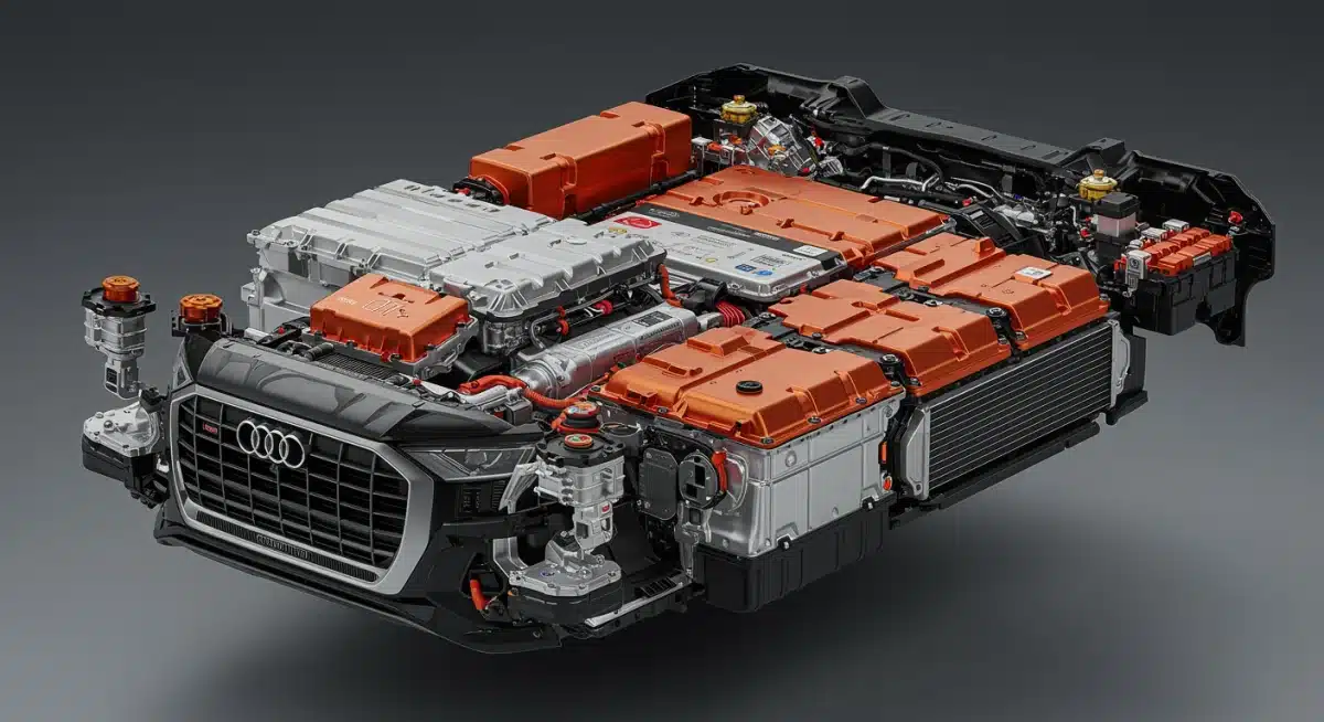 Modular battery pack components of the 2026 Audi Q8 e-tron, detailed view