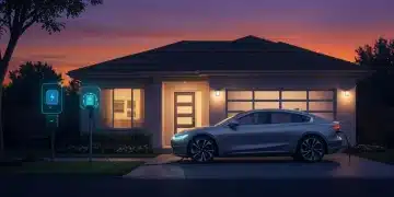 Electric vehicle connected to a smart home, illustrating V2G energy flow