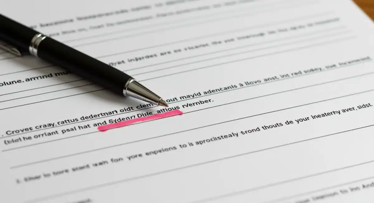 Close-up of car purchase agreement with pen, emphasizing fine print review