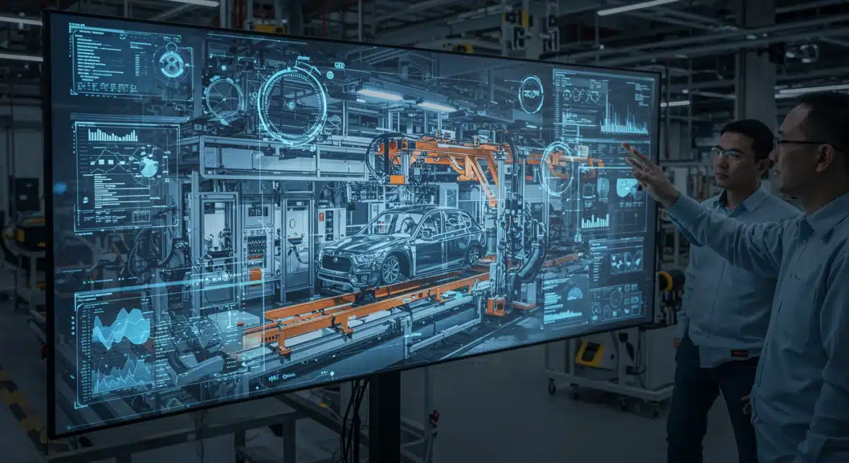 Digital twin simulation of an EV production line.
