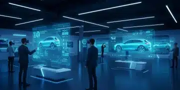 Futuristic digital car showroom with AR technology