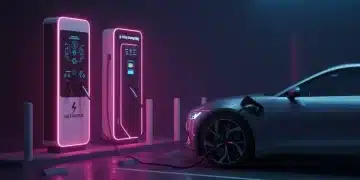 Futuristic EV charging station with high-speed capabilities and digital display.