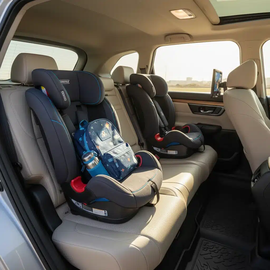 Spacious rear seats of the 2026 Honda CR-V Hybrid with child seats, emphasizing family comfort.