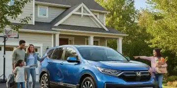 2026 Honda CR-V Hybrid parked in front of a family home, highlighting its family-friendly design.