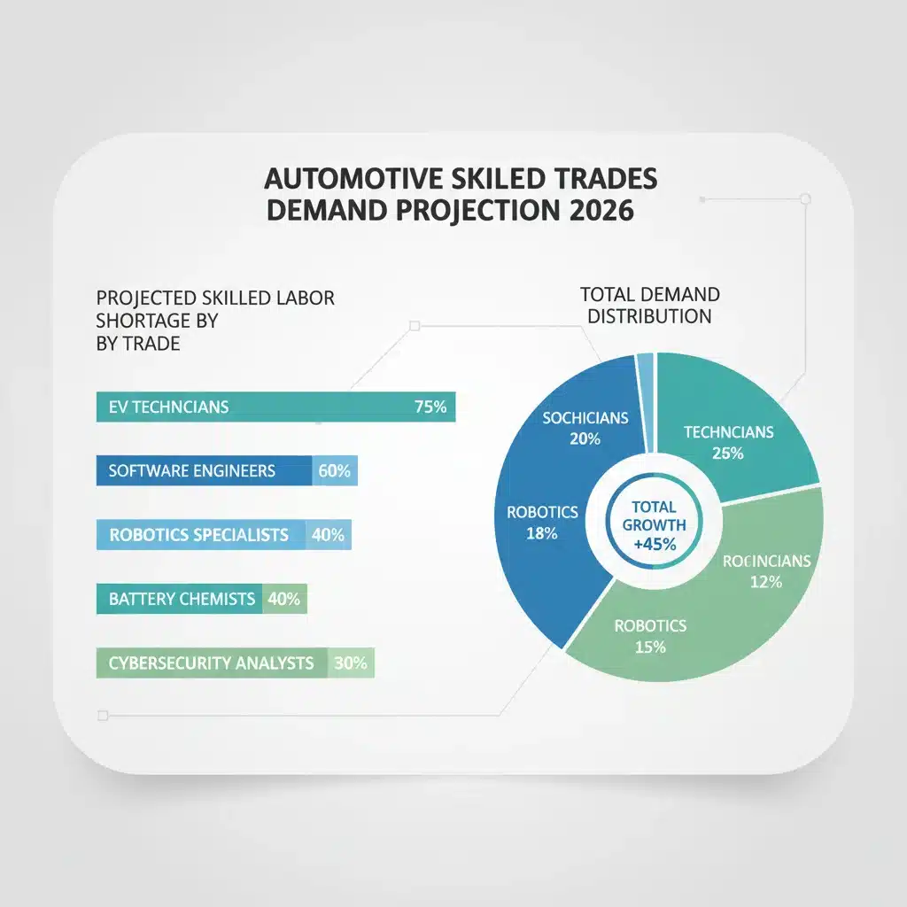 Infographic showing projected skilled labor demands and shortages in the automotive industry by 2026