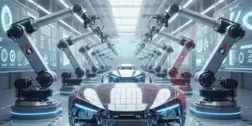 Futuristic electric vehicle assembly line facing material challenges