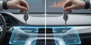 Leasing vs. buying car decision with keys and financial documents