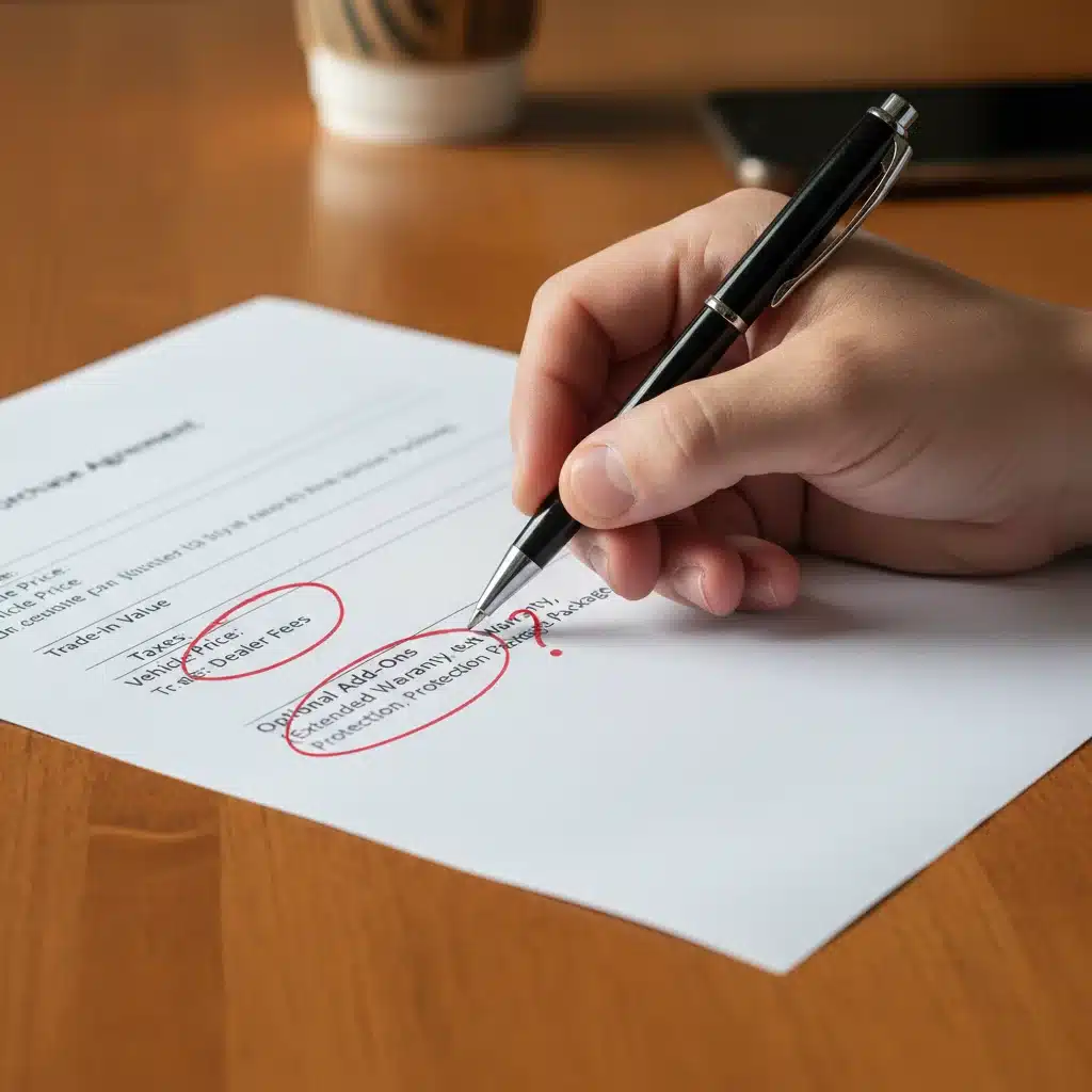 Reviewing car purchase agreement for hidden fees and negotiation points