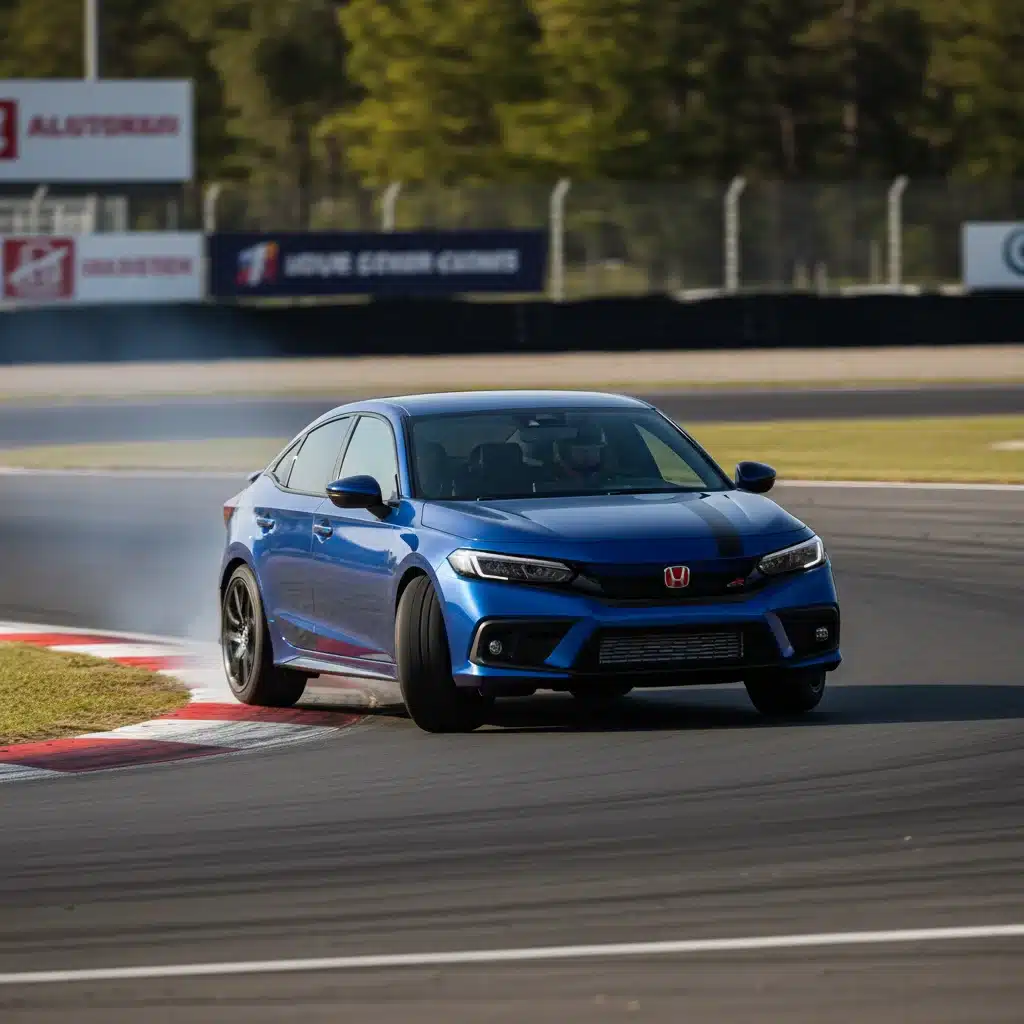 2026 Honda Civic Si aggressively cornering on a race track, demonstrating its handling prowess.