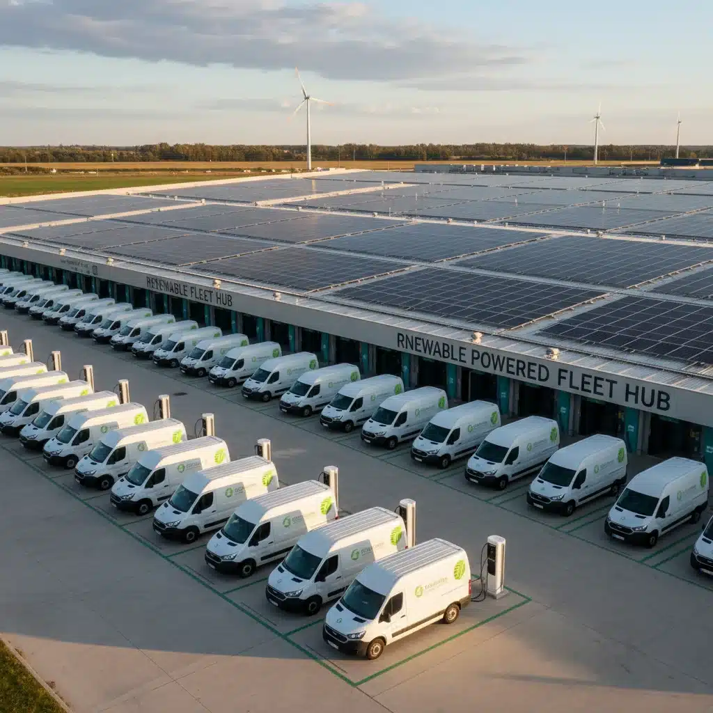 Electric commercial fleet charging at a solar-powered depot